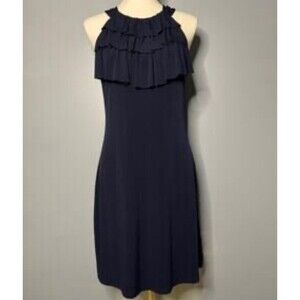 En Focus Studio slinky sleeveless navy blue dress ruffles size 8 womens